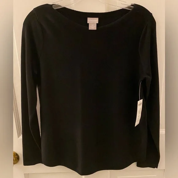 π HP π Chicoβs Black Boat Neck Long Sleeve Top - Picture 2 of 8